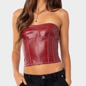 EDIKTED Moss Faux Leather Lace Up Back Goth Grunge Corset Top Size M